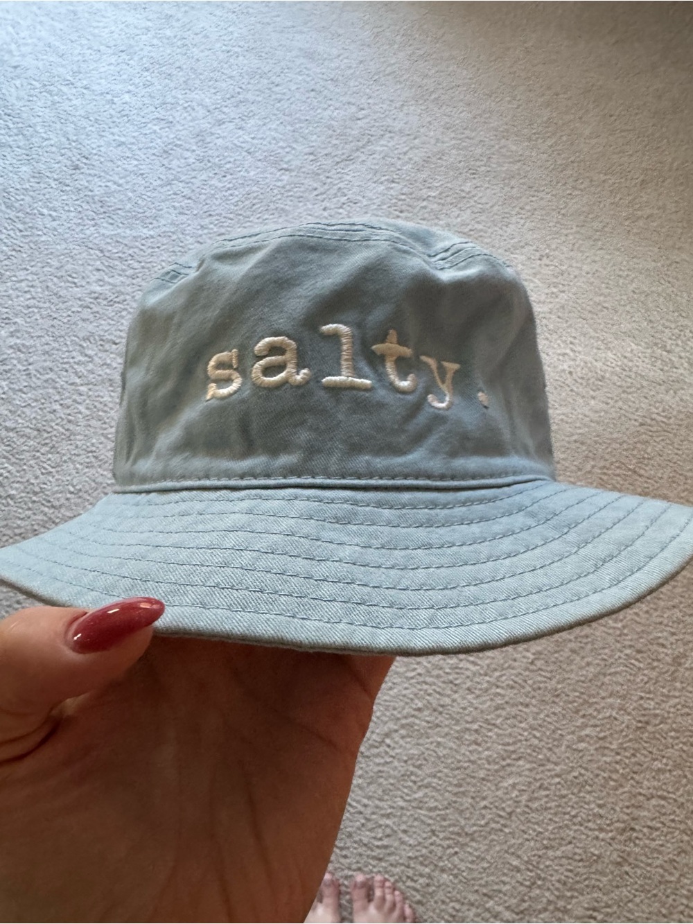 Salty Crew Light Blue Bucket Hat with White Embroidery